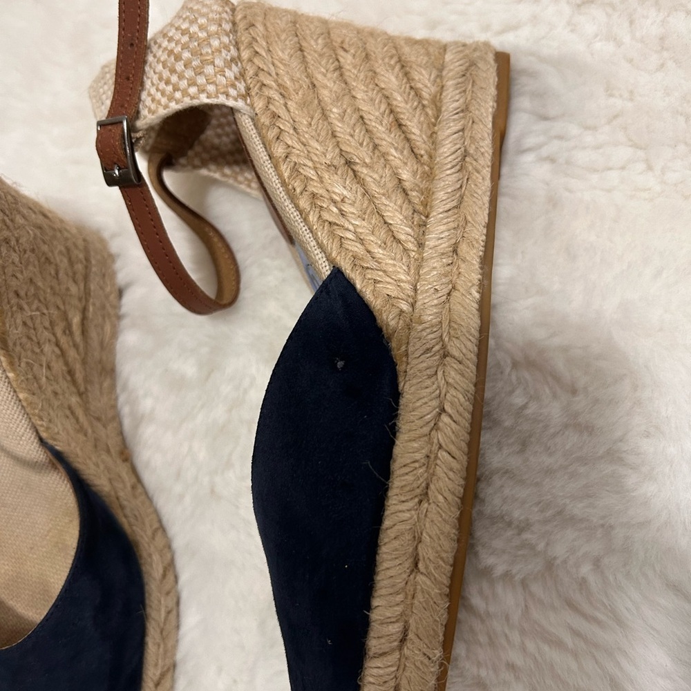 Stylish Navy and Tan Wedge Espadrilles - Picture 3 of 6